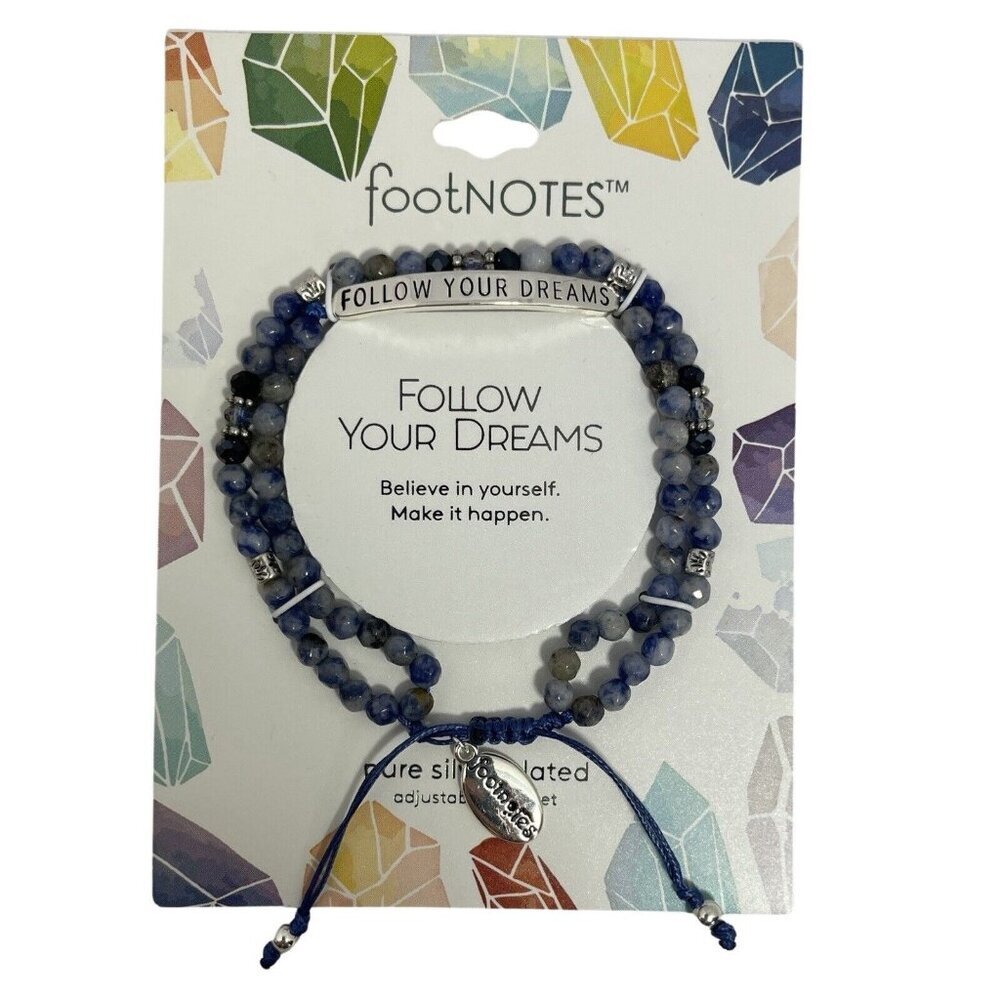 Footnotes Silver-Plated Adjustable Bracelet Follow Your Dreams Blue Agate New — image 2 of 8